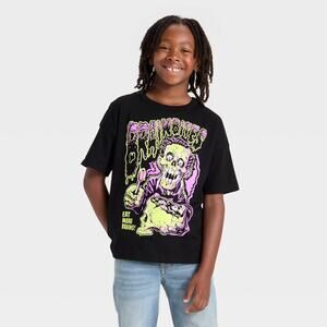 Cat & Jack Boys' Short Sleeve Halloween Relaxed Oversized Fit T-Shirt, Black
